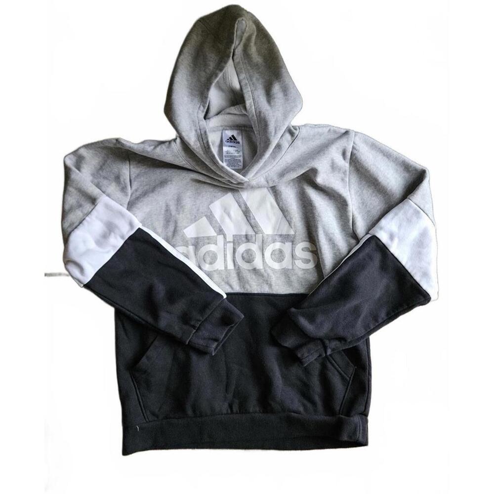 Adidas Boys' Colorblock  Gray Black Hoodie Sweatshirt Size 14-16 Large